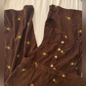 Corduroy embroidered overalls